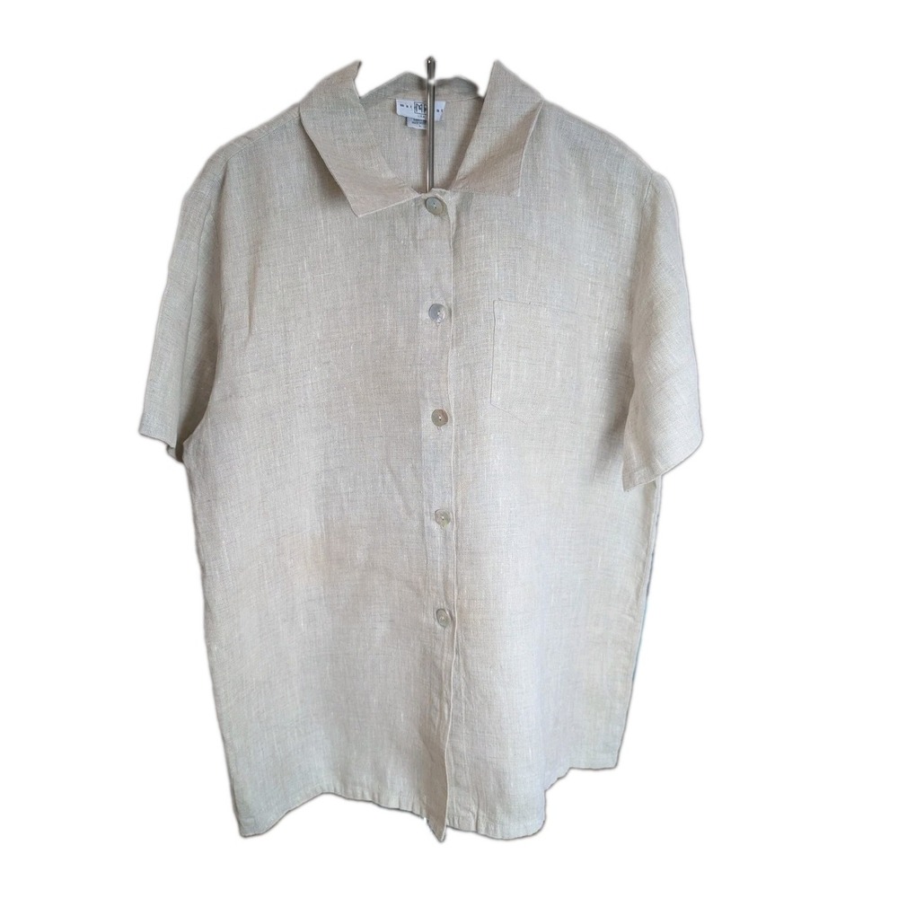 Vintage M.B. Collection 100% Linen Button Front Shirt Women's L Made USA Coastal